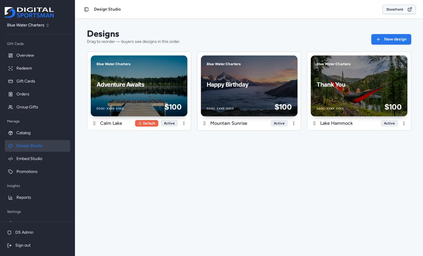 Design branded cards screen