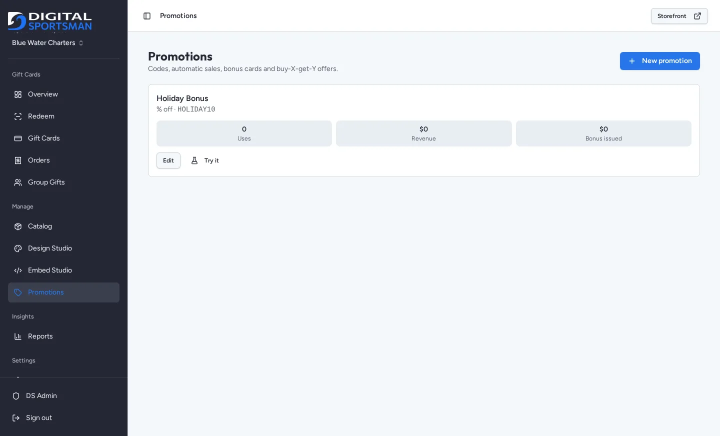 Promotions page with a holiday bonus campaign